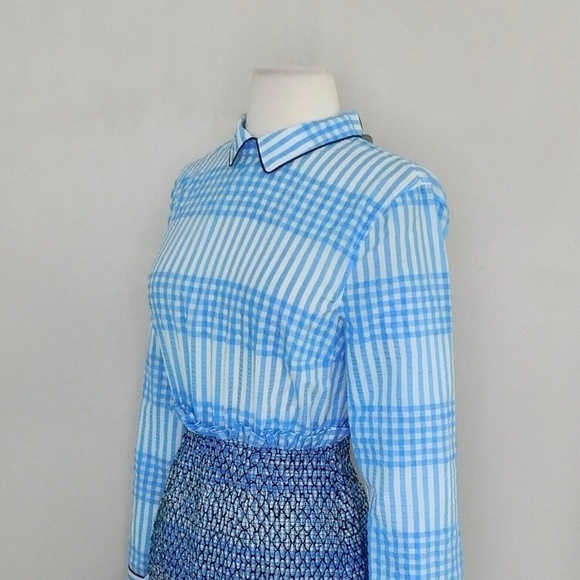 NWT!! GANNI Charron Smocked Gingham Dress Ruffle Peter Pan Mini Embroidered 36 4 - Picture 8 of 16
